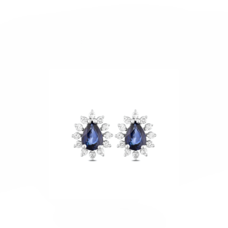 14K White gold earrings with 1.50 carat Blue Sapphire and 0.34 carat White Diamonds