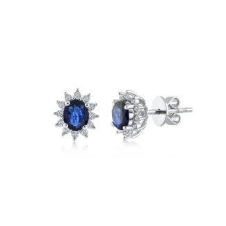 14K White gold earrings with 0.75 carat Blue Sapphire and 0.06 White Diamonds