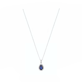14K White gold necklace with 0.42 carat Blue Sapphire and 0.05 carat White Diamonds
