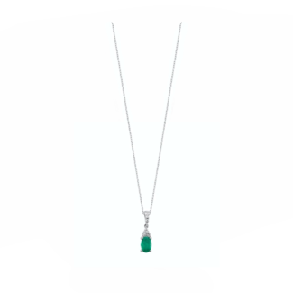 14K White gold necklace with 0.06 carat White Diamonds and 0.60 carat Emerald