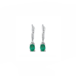 14K White gold earrings with 1.22 carat Emerald and 0.15 carat White Diamonds