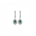 14K White gold earrings with 0.43 carat Emerald and 0.55 carat White Diamonds