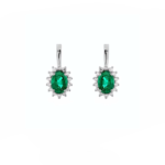 14K White gold earrings with 1.32 carat Emerald and 0.27 carat White Diamonds
