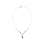 14K White gold necklace with 0.67 carat Emerald and 2.05 carat White Diamonds