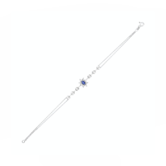 14K Yellow White Gold Bracelet With 0.06 Carat White Diamonds and 0.30 Carat Blue Sapphire