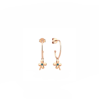 14K Rose gold earrings with 0.02 carat White Diamonds and Blue Topaz