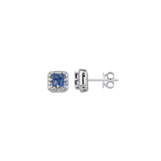 14K White gold earrings with 0.59 carat Blue Sapphire and 0.27 carat White Diamonds