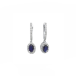 14K White gold earrings with 1.05 carat Blue Sapphire and 0.47 carat White Diamonds