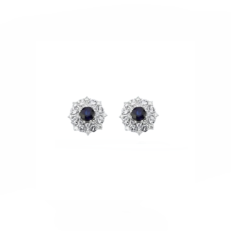 14K White gold earrings with 1.40 carat Blue Sapphire and 0.16 carat White Diamonds