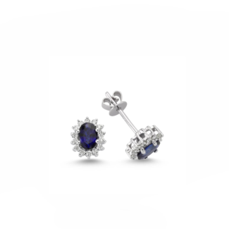 14K White gold earrings with 0.87 carat Blue Sapphire and 0.23 carat White Diamonds