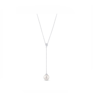 14K White gold necklace with 0.35 carat Natural Pearl and 0.01 carat White Diamond