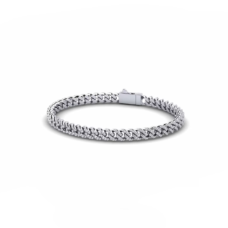 14K White Gold Cuban Bracelet With 1.82 Carat White Diamonds