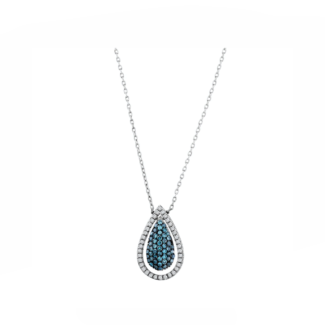 14K White gold necklace with 0.11 carat White Diamonds and 0.17 carat Blue Diamonds